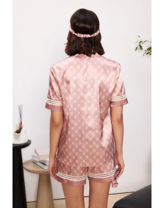 Saten Biyeli Kadın Pijama Takımı - 1325 Brandy