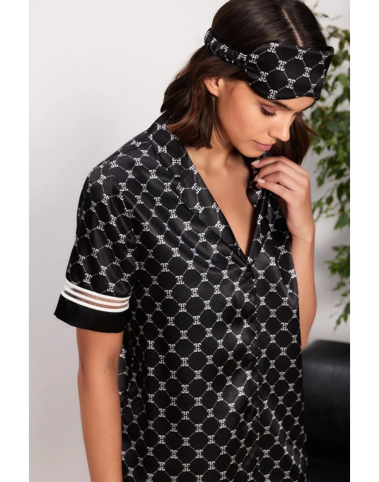 Saten Biyeli Kadın Pijama Takımı - 1325 Siyah
