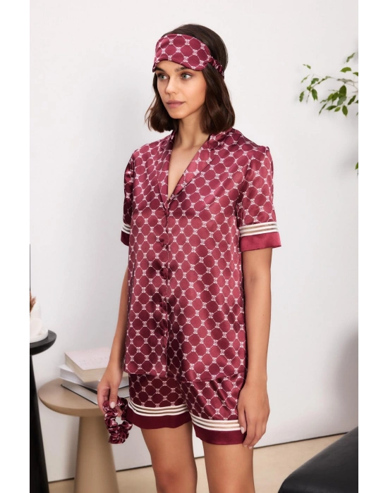 Saten Biyeli Kadın Pijama Takımı - 1325 Bordo