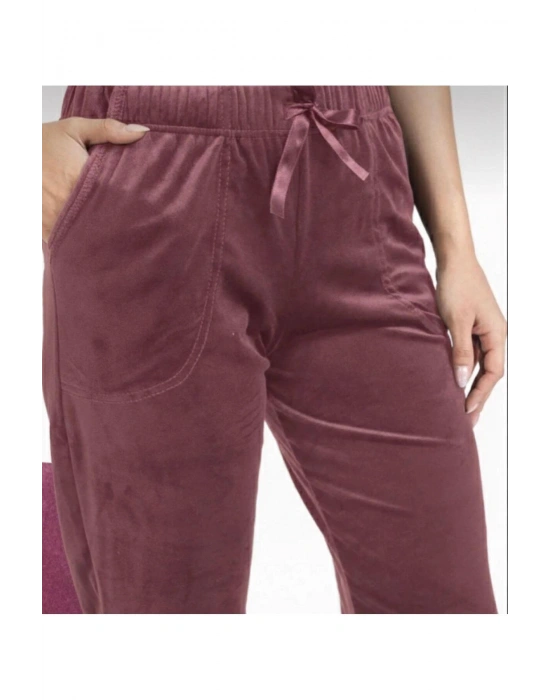 Kadın Soft Cepli Fransız Kadife Tek Alt Pijama