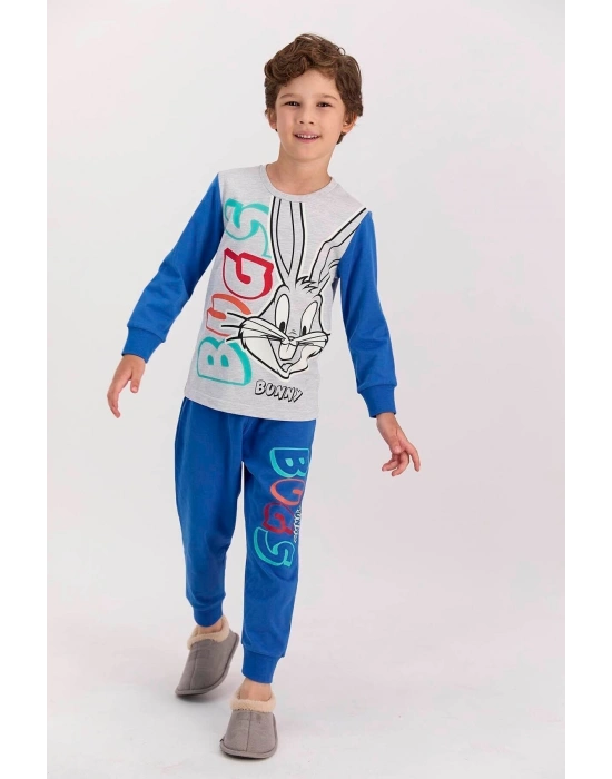 Bugs Bunny Lisanslı Karmelanj Erkek Çocuk Ribanalı Pijama Takımı