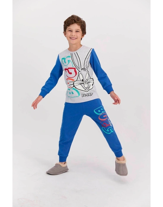 Bugs Bunny Lisanslı Karmelanj Erkek Çocuk Ribanalı Pijama Takımı