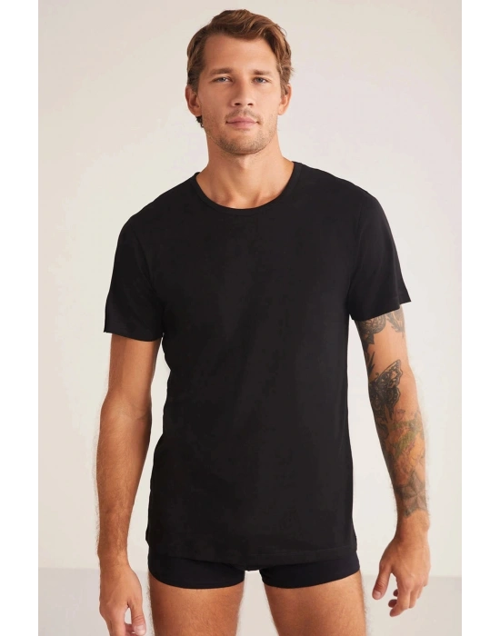 Hulio Bisiklet Yaka 2li Erkek Tshirt - Siyah
