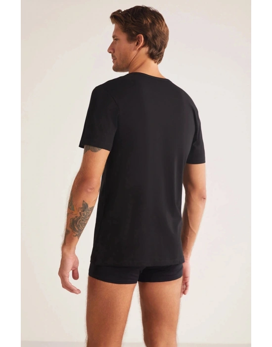 Hulio Bisiklet Yaka 2li Erkek Tshirt - Siyah