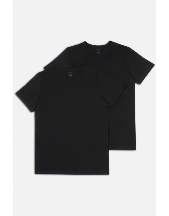 Hulio Bisiklet Yaka 2li Erkek Tshirt - Siyah