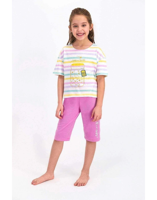 Kız Çocuk Pembe Make A Wish Orkide Kapri Takım - Rp2467-c