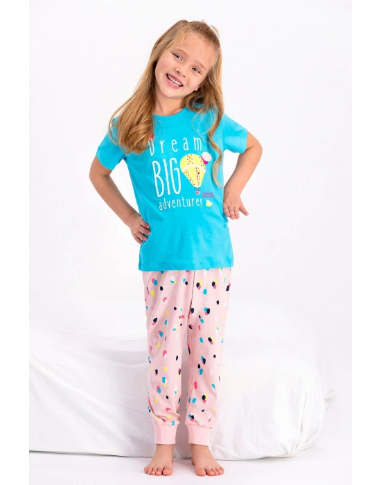 Rolypoly Dream Big Turkuaz Kız Çocuk Kısa Kol Pijama Takımı