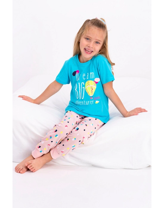 Rolypoly Dream Big Turkuaz Kız Çocuk Kısa Kol Pijama Takımı