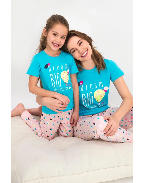 Rolypoly Dream Big Turkuaz Kız Çocuk Kısa Kol Pijama Takımı