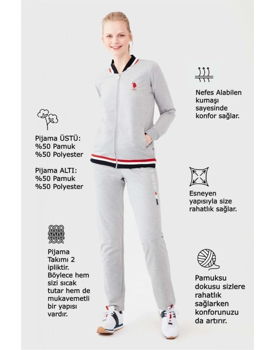 Kadın Gri Melanj Pijama Takımı