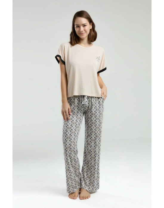 Kadın Krem Pijama Takımı