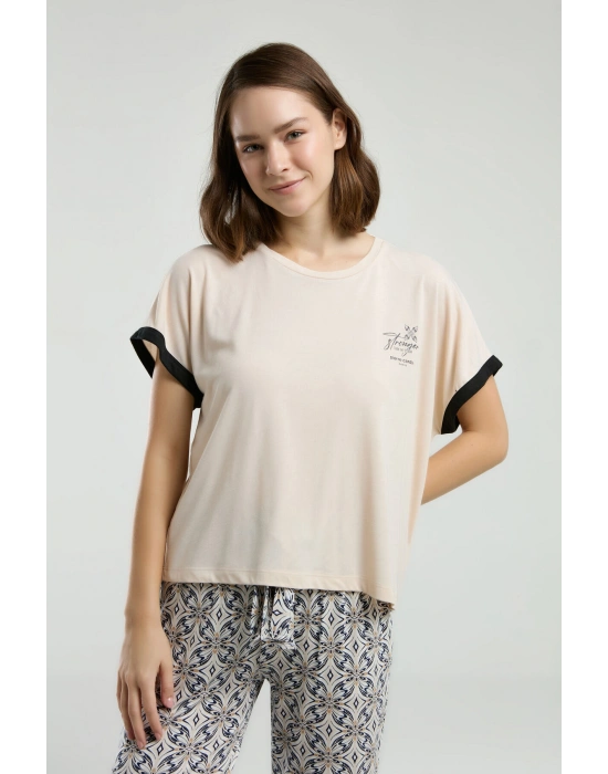 Kadın Krem Pijama Takımı