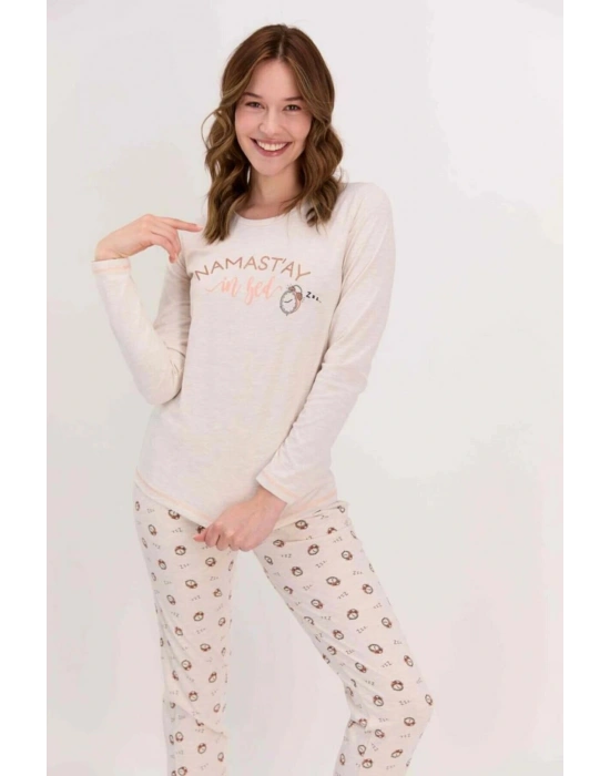 Kadın Uzun Kol Namastay Yazılı Pijama Takımı (anne Kız Takım Yapılabilir Fiyatlar Farklıdır)