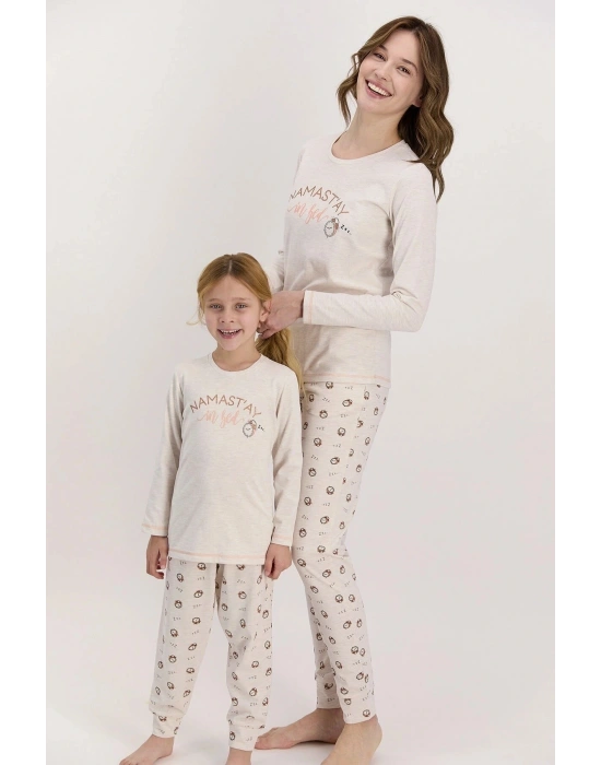 Kadın Uzun Kol Namastay Yazılı Pijama Takımı (anne Kız Takım Yapılabilir Fiyatlar Farklıdır)