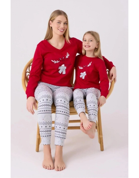 Anne Kız Kırmızı Pijama Takım, Kombin Yapmak İçin tek tek sepete eklenmelidir