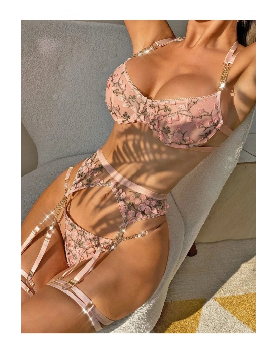 Kadın Çiçek Desenli Tasarım Jartiyer Takım İç Çamaşırı F.ASTRA8415PLUS