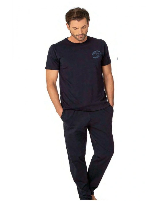 6079 Erkek Kısa Kollu Bisiklet Yaka Pijama Takım-Lacivert