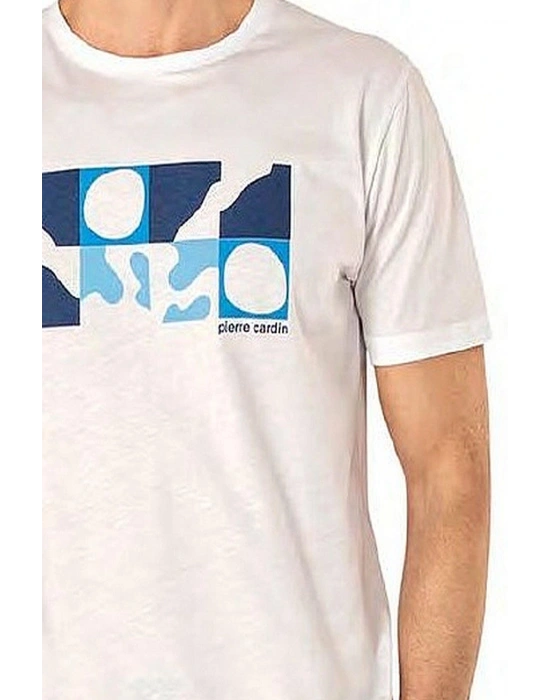 6076 Erkek Kısa Kollu Bisiklet Yaka Pijama Takım-Beyaz