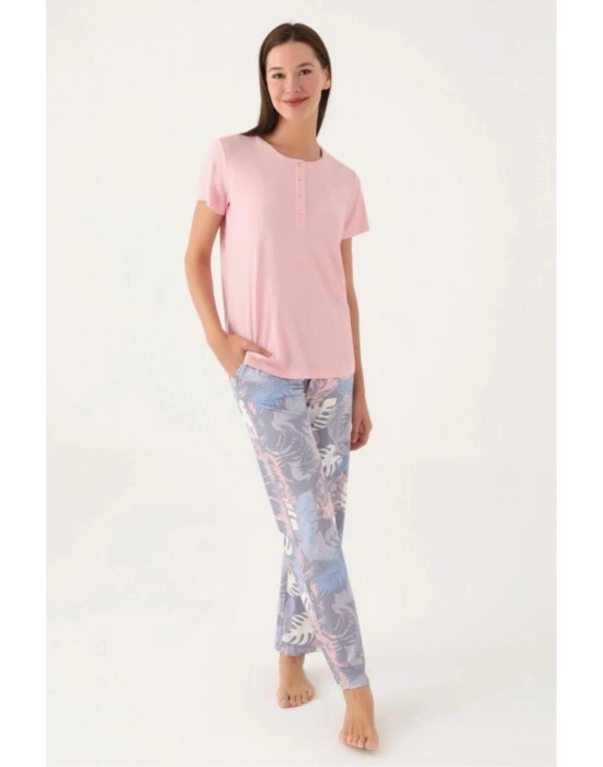 8801 Kısa Kollu Patlı Battal Kadın Pijama Takımı