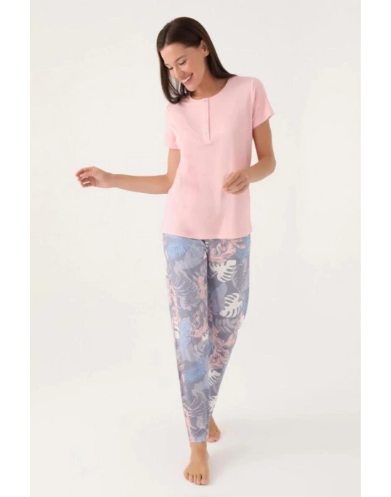 8801 Kısa Kollu Patlı Battal Kadın Pijama Takımı