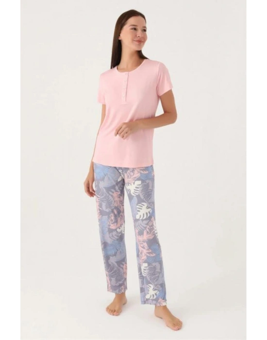 8801 Kısa Kollu Patlı Battal Kadın Pijama Takımı