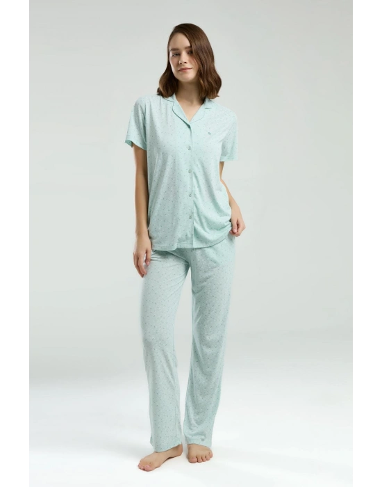 Kadın Gömlek Pijama Takım, Viskon Kumaş, Cep Detaylı