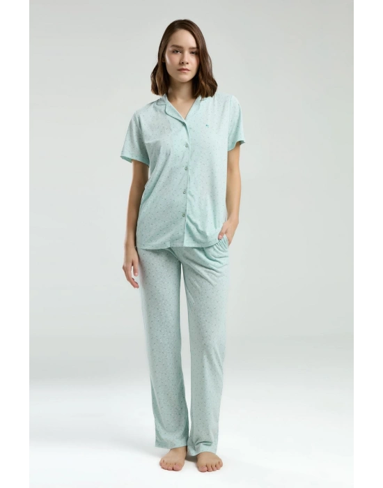 Kadın Gömlek Pijama Takım, Viskon Kumaş, Cep Detaylı