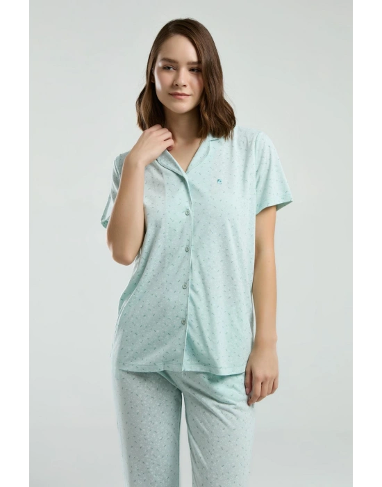 Kadın Gömlek Pijama Takım, Viskon Kumaş, Cep Detaylı