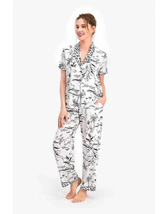 Kadın Krem Gömlek Pijama Takımı - Pc7736-s