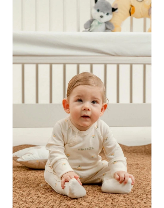 Organik Lotus Desenli Unisex Bebek Tulum