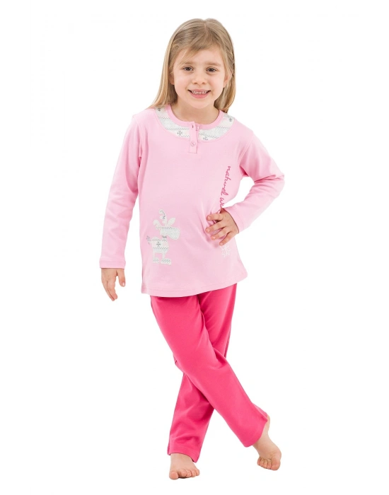 Pembe Fuşya Uzun Kol Kız Çocuk Pijama 2766-V2