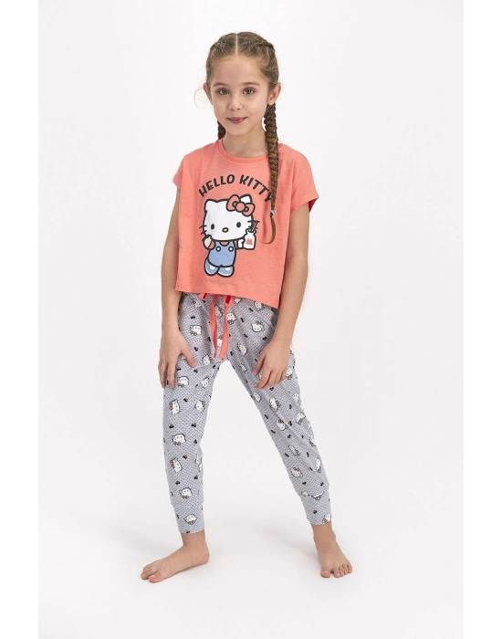 Lisanslı Şeftali Kız Çocuk Kısa Kol Pijama Takımı