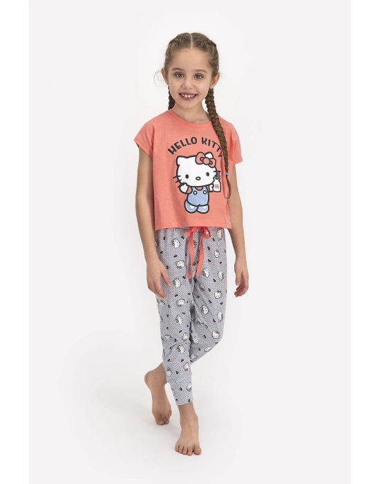 Lisanslı Şeftali Kız Çocuk Kısa Kol Pijama Takımı