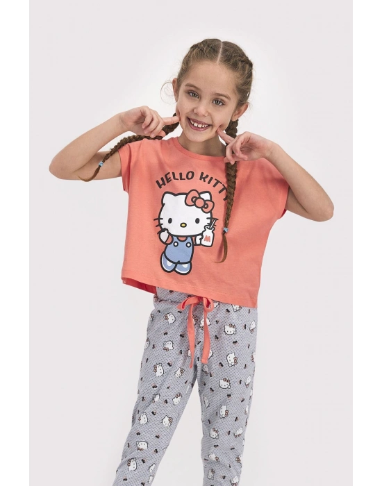 Lisanslı Şeftali Kız Çocuk Kısa Kol Pijama Takımı