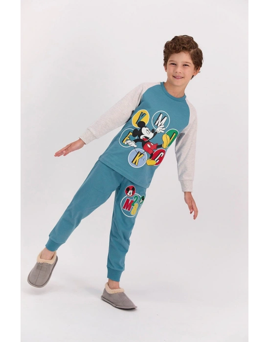 Mickey Mouse Lisanslı Petrol Mavisi Erkek Pijama Takımı D4612-C