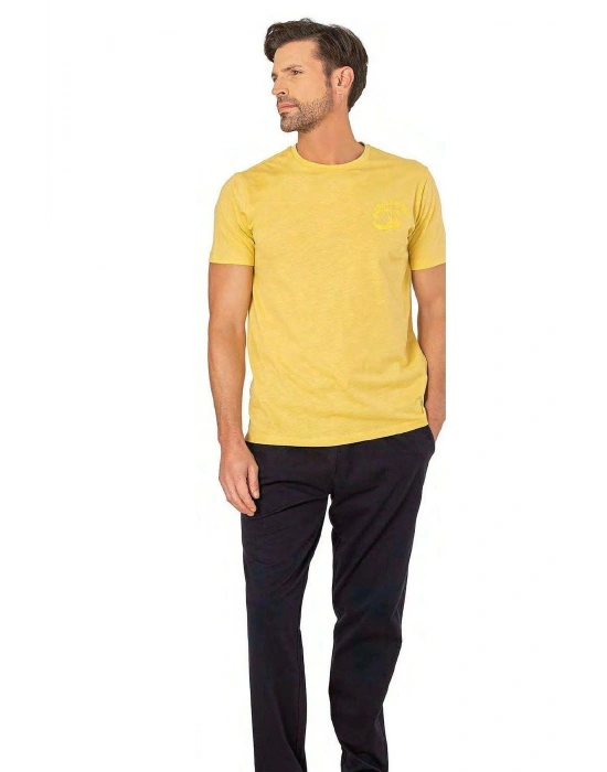6079 Erkek Kısa Kollu Bisiklet Yaka Pijama Takım-Sarı