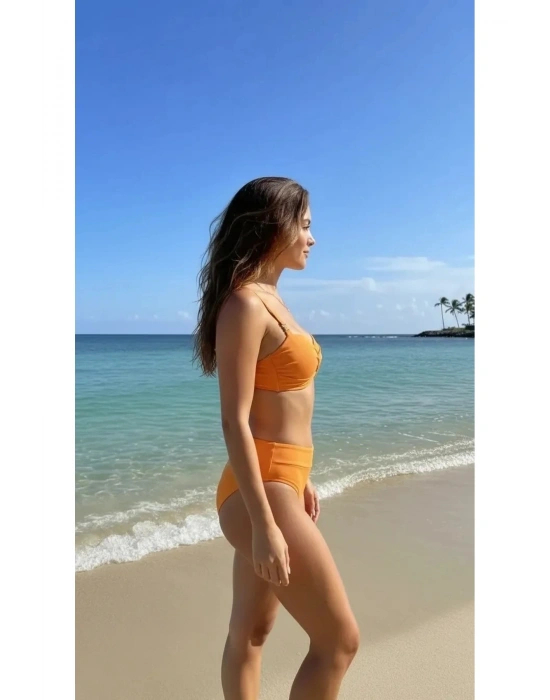 Bonie Dolgulu Straplez Yüksek Bel Bikini Takım