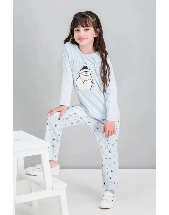 Winter Snowman Mavimelanj Kız Çocuk Pijama Takımı