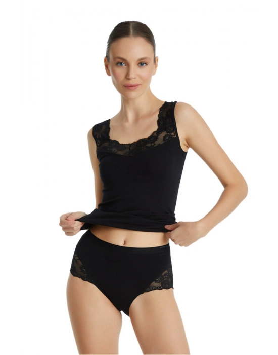 Kadın Dantelli Slip Külot 1333 - Siyah
