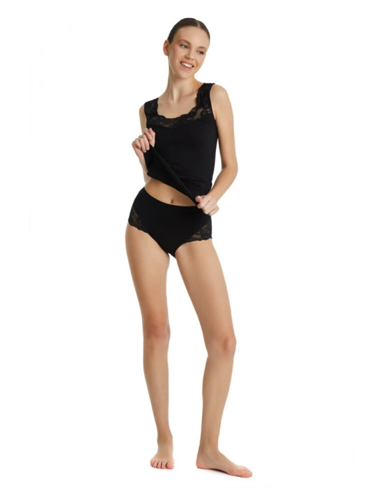 Kadın Dantelli Slip Külot 1333 - Siyah