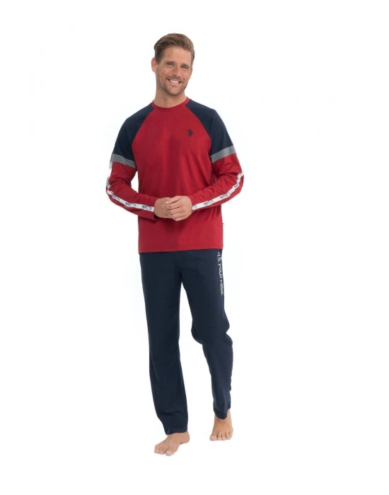 18831 Erkek Bordo Uzun Kollu Yuvarlak Yaka Penye Süprem Pijama Takım
