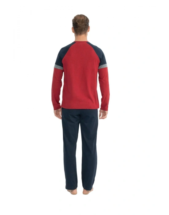 18831 Erkek Bordo Uzun Kollu Yuvarlak Yaka Penye Süprem Pijama Takım