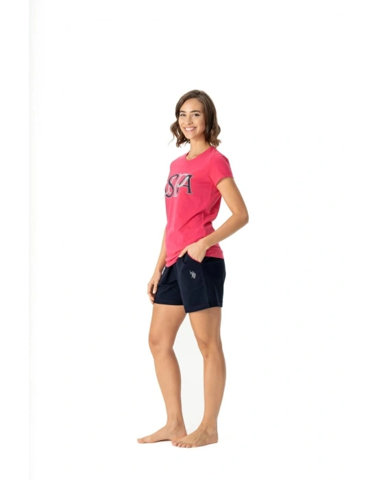 Kadın Baskılı Fuşya T-Shirt & Kısa Şort Pijama Takımı DLX-16995
