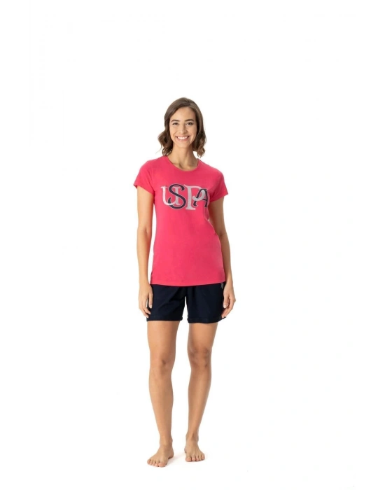 Kadın Baskılı Fuşya T-Shirt & Kısa Şort Pijama Takımı DLX-16995