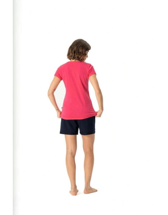 Kadın Baskılı Fuşya T-Shirt & Kısa Şort Pijama Takımı DLX-16995