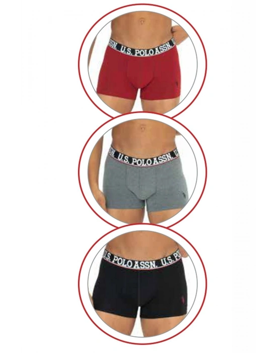 U.s Polo Assn. 80533 Erkek Pamuklu 3lü Boxer-Bordo&Siyah&Antrasitmelanj