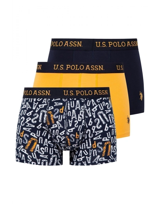 U.S. POLO ASSN. - Erkek Sarı - Baskılı- Lacivert 3 lü Boxer Z.8.0.ET.4.A.G9.R.7.P