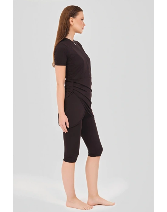 Biyeli Anvelop Etekli Yarım Kol Yarı Kapalı Mayo DLX-24701