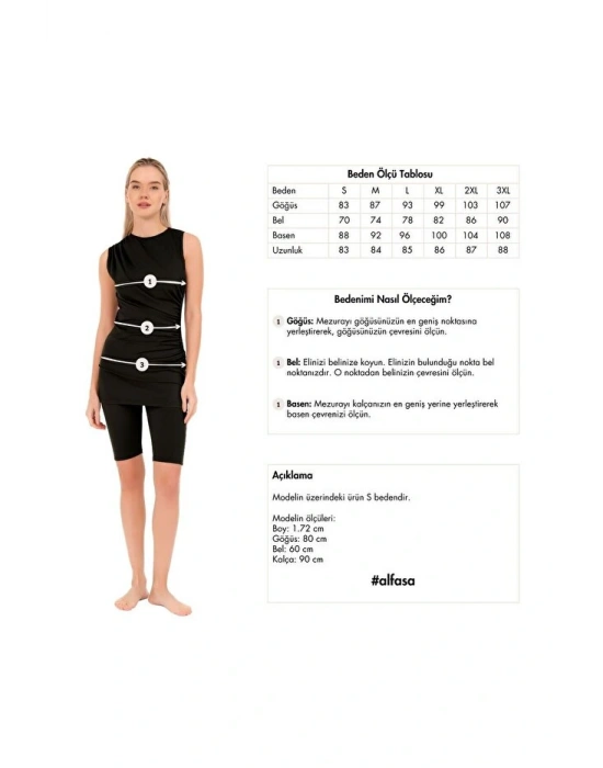 Biyeli Anvelop Etekli Yarım Kol Yarı Kapalı Mayo DLX-24701