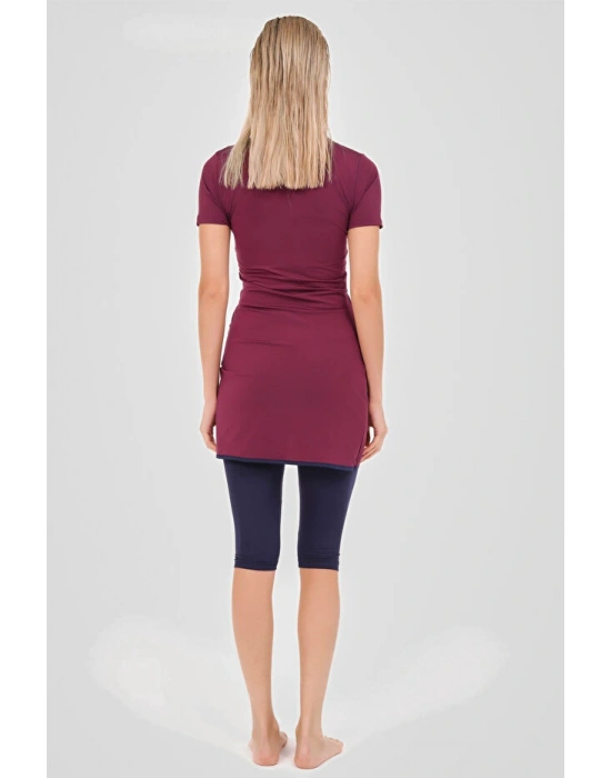 Biyeli Anvelop Etekli Yarım Kol Yarı Kapalı Mayo DLX-24701